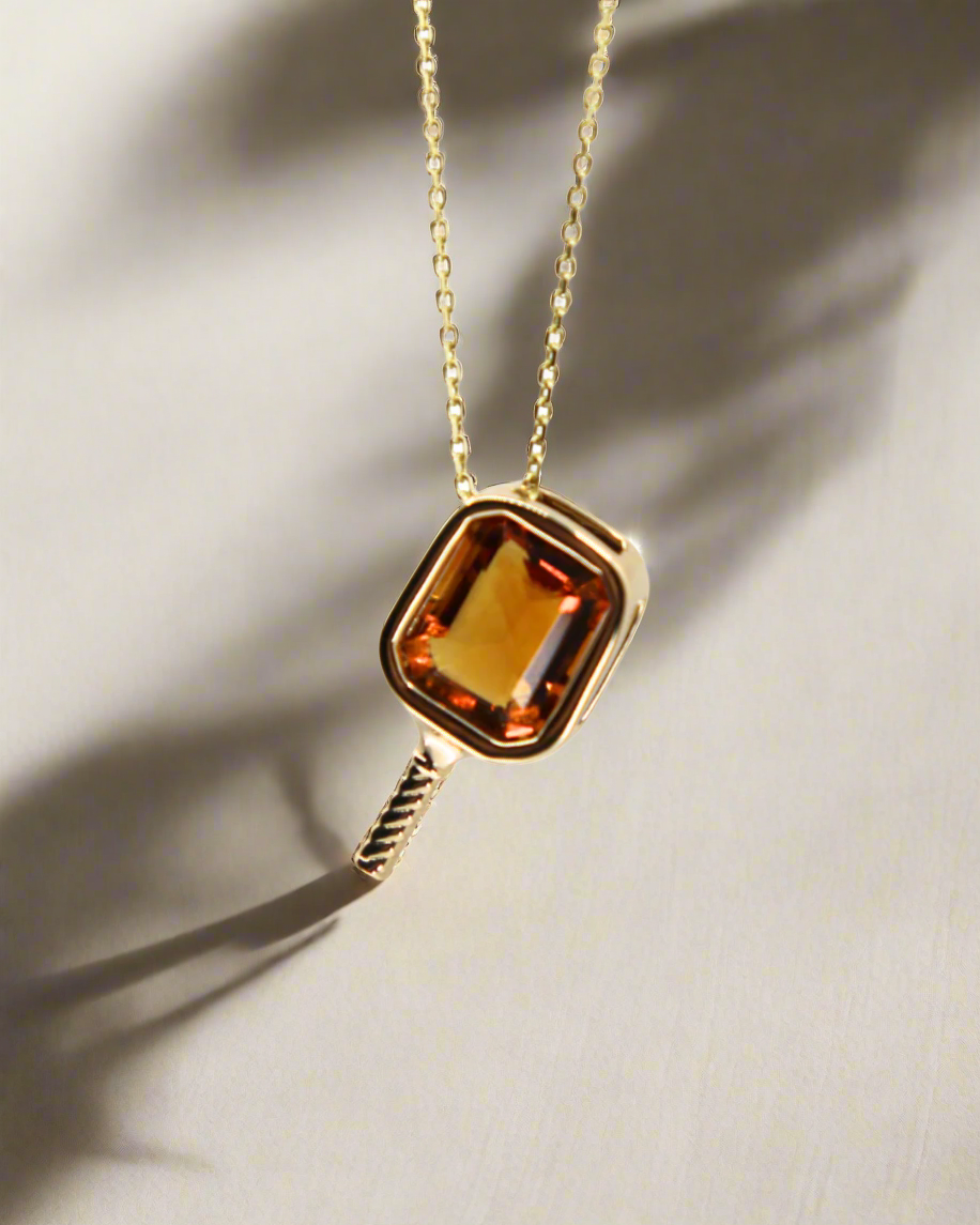 Citrine Pickleball Paddle Necklace in 14K yellow gold