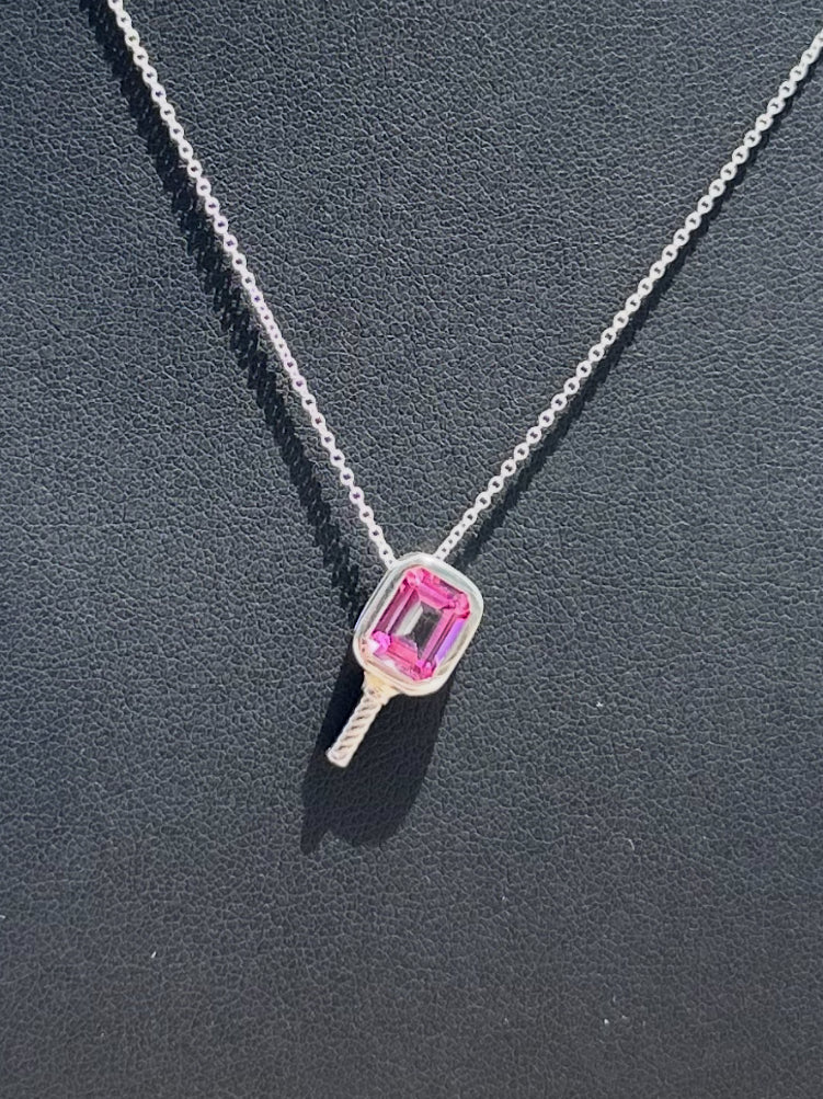 Pickleball Pink Topaz - Pickleball Paddle Necklace