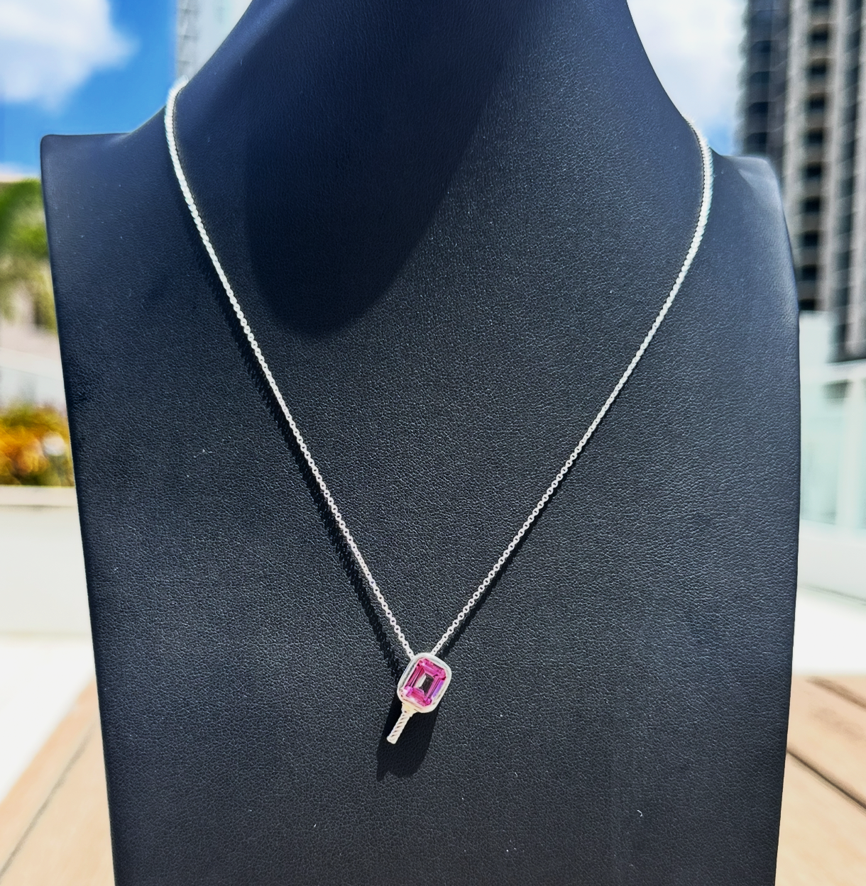 Pickleball Pink Topaz - Pickleball Paddle Necklace