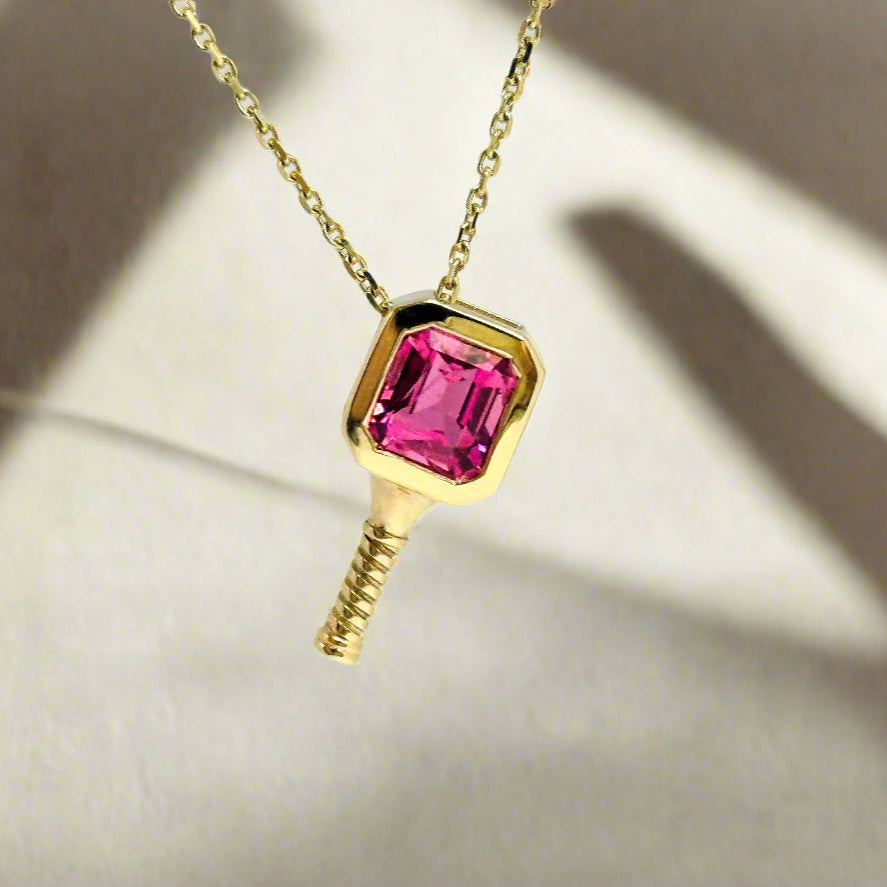 Pickleball Paddle Necklace Pink Tourmaline