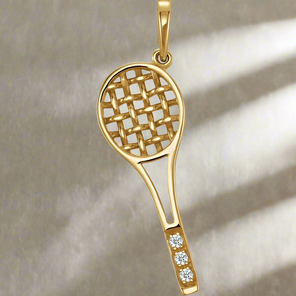 Tennis Racket Necklace Yellow Gold
