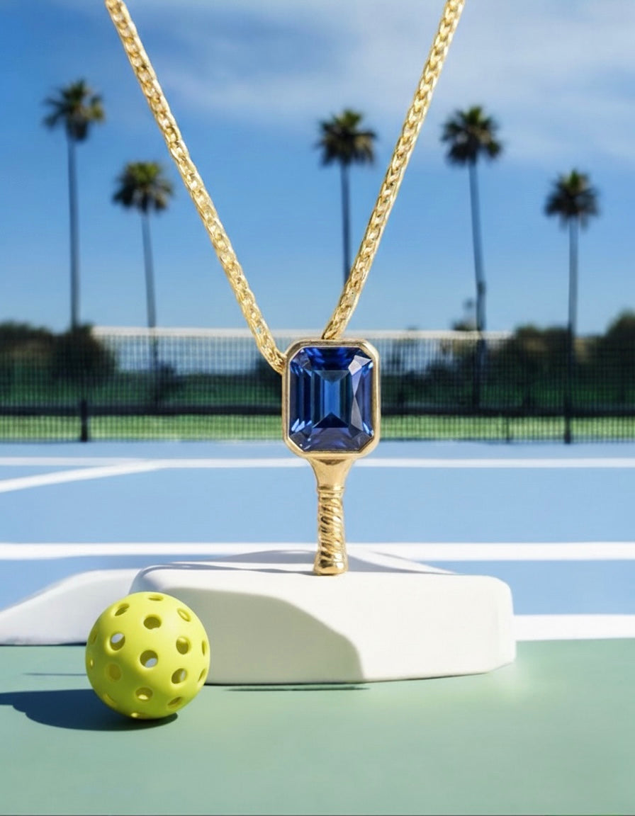 Court Charm Sapphire - Pickleball Paddle Necklace