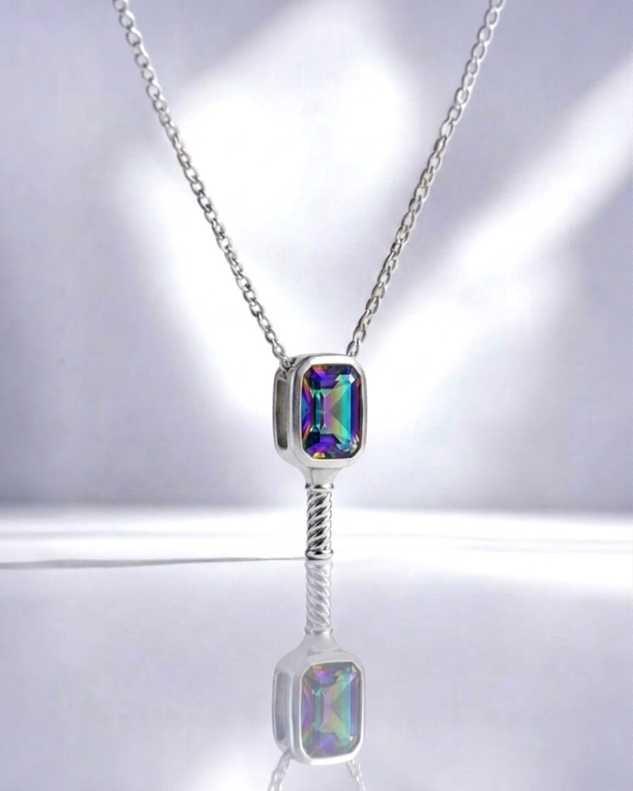 Prism Court Mystic Topaz  Pickleball Pendant Necklace
