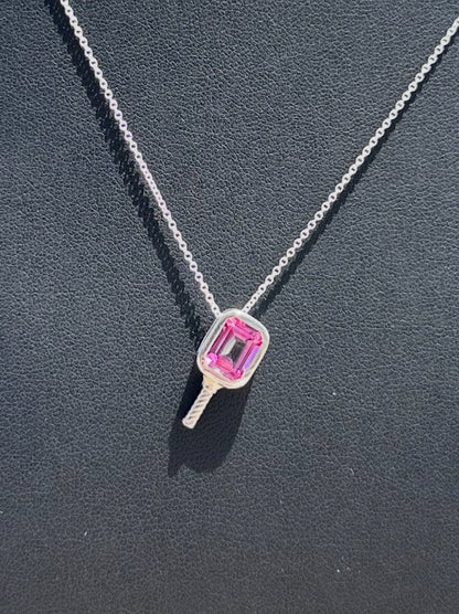 Pickleball Pink Topaz - Pickleball Paddle Necklace