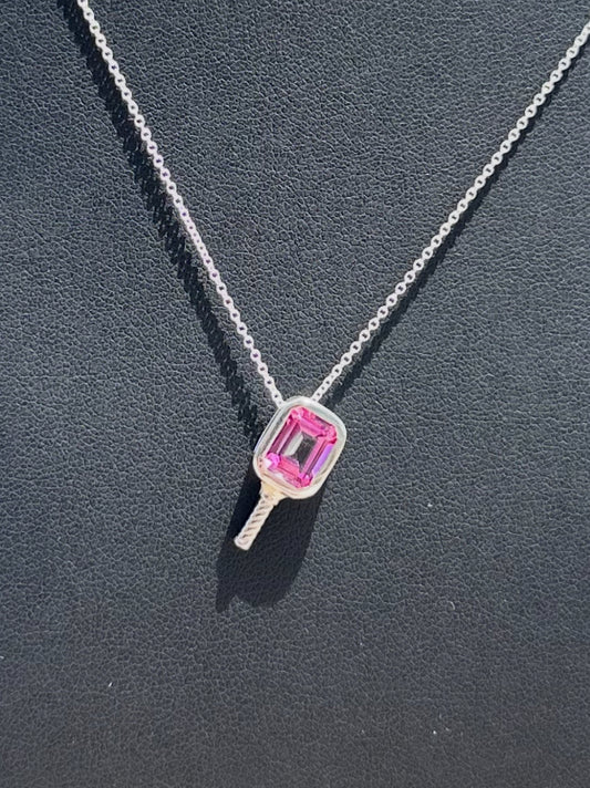Pickleball Pink Topaz - Pickleball Paddle Necklace