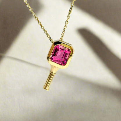 Pickleball Paddle Necklace Pink Tourmaline