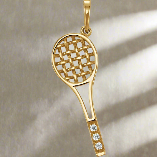 Tennis Racket Necklace Yellow Gold