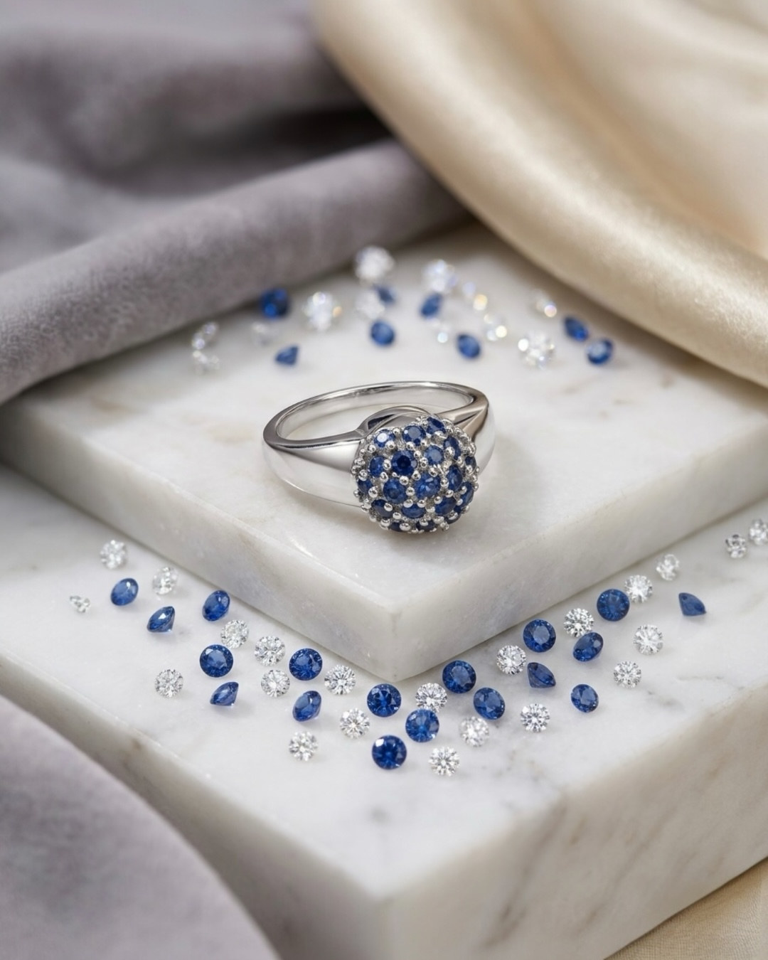 Pickleball Ring - Sapphire Blue Gemstones