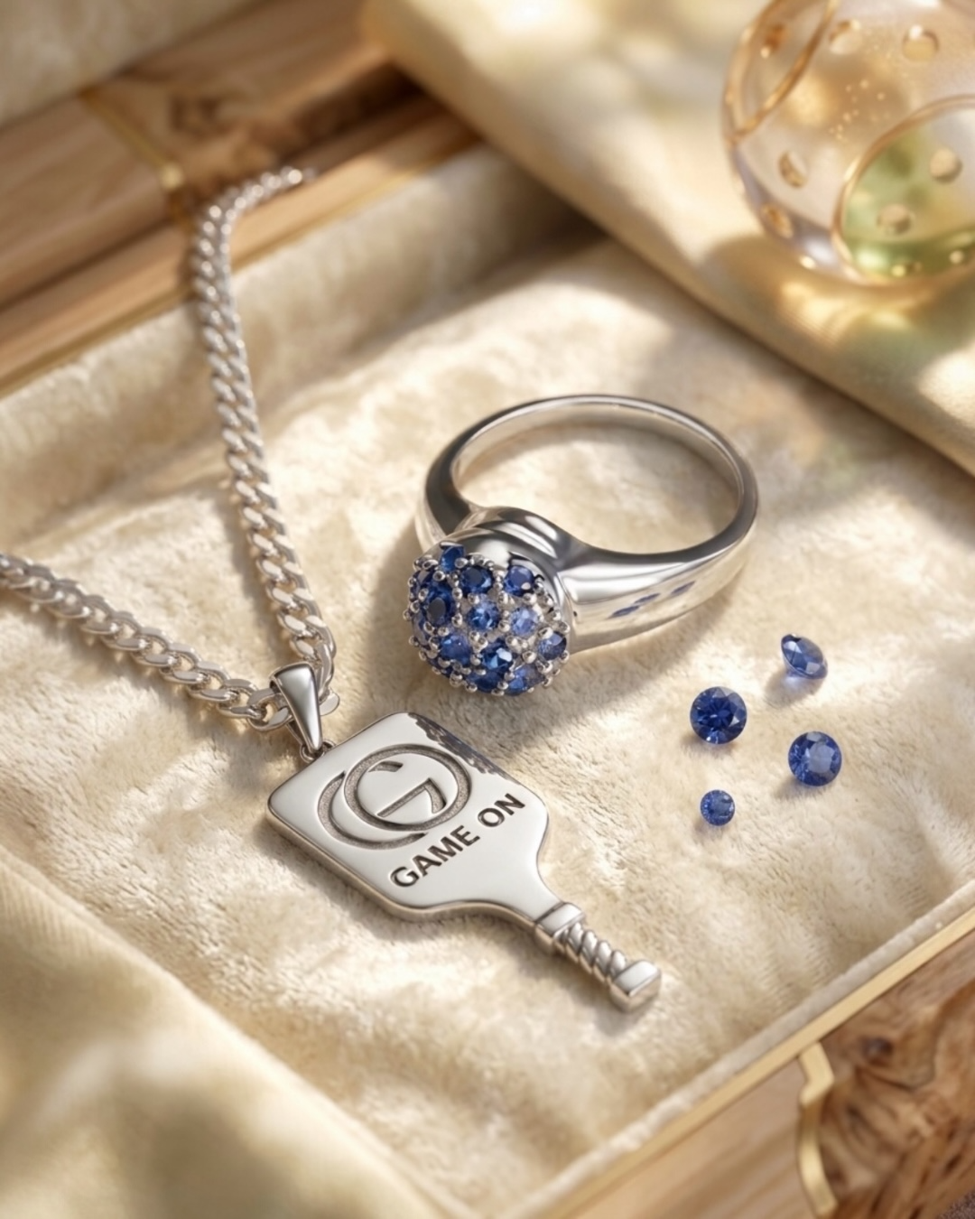 Pickleball Ring - Sapphire Blue Gemstones