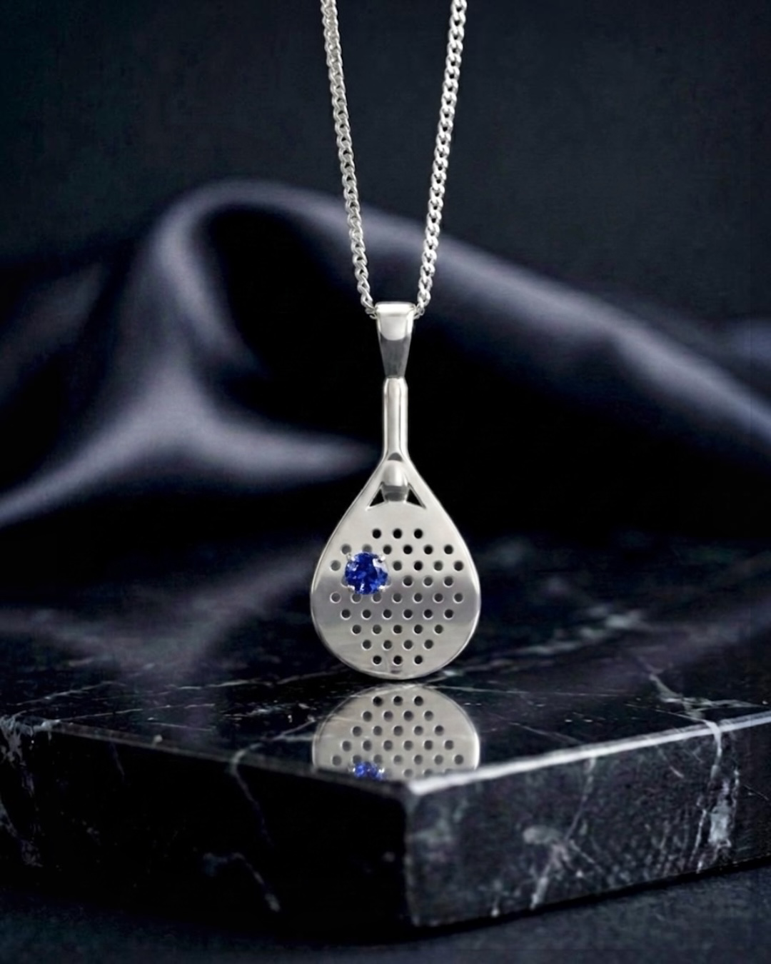 The Match Point - Blue Sapphire Padel  Racquet Necklace