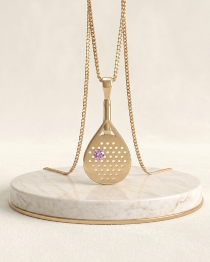 The Rally - Pink Sapphire Padel Racquet Necklace