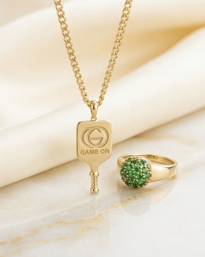 Pickleball Ring - Green Garnet Gemstones