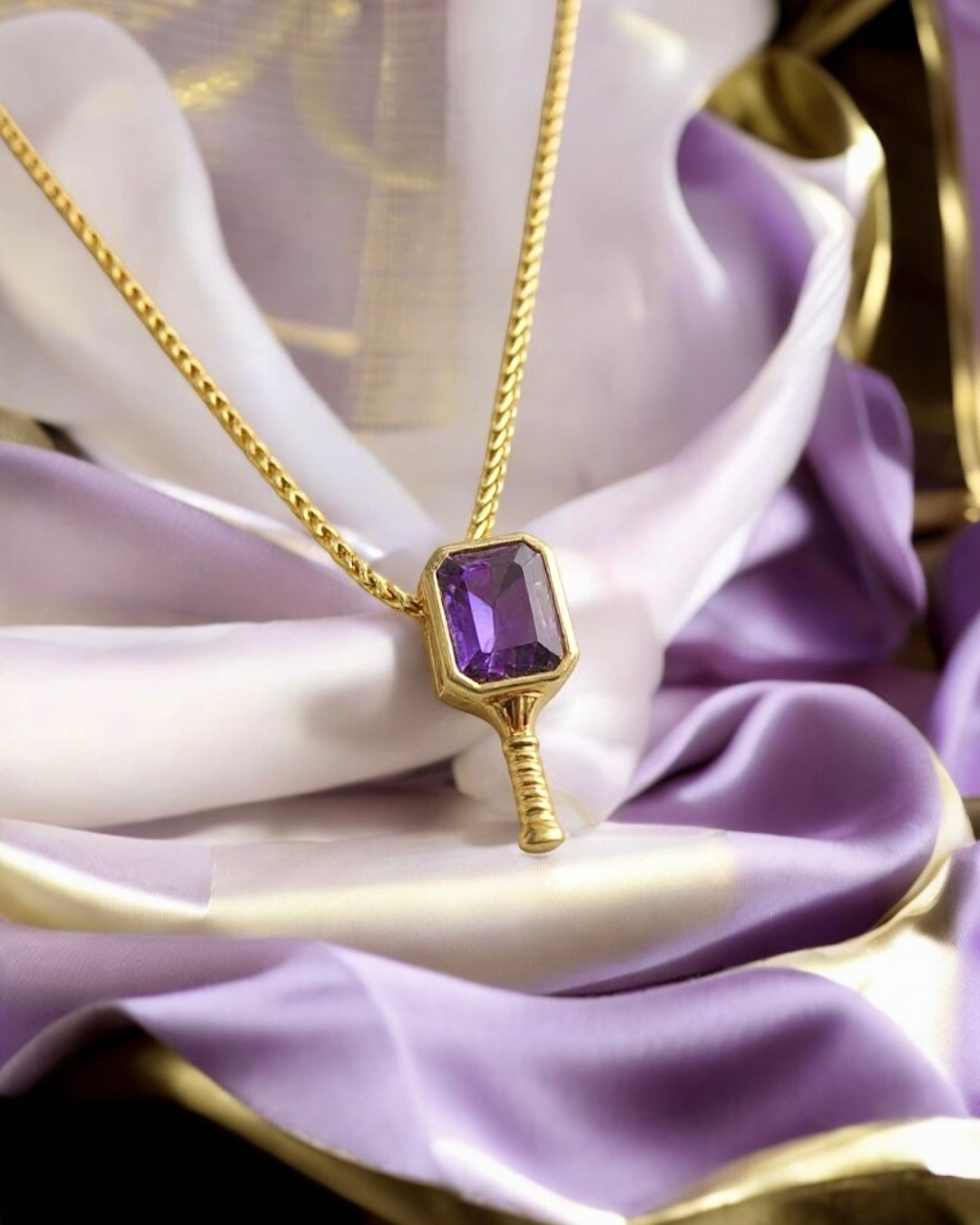 Athena Amethyst - Pickleball Paddle Necklace – GameOn Luxury Jewelry