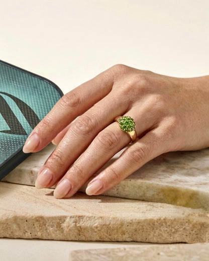 Pickleball Ring - Green Garnet Gemstones