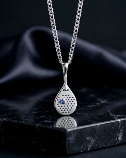 The Match Point - Blue Sapphire Padel  Racquet Necklace