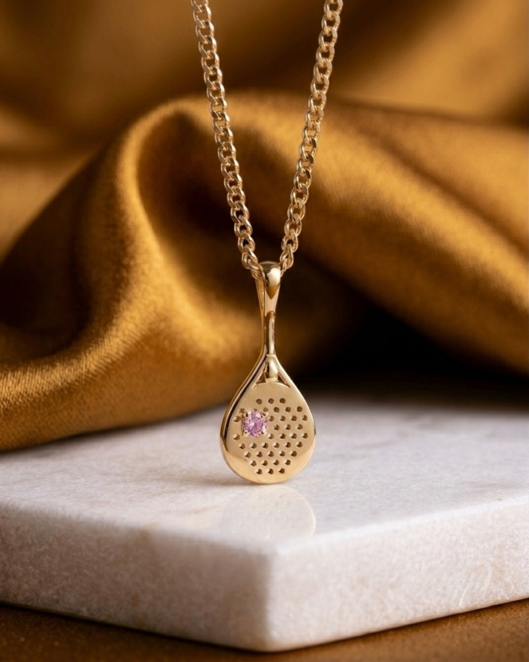The Rally - Pink Sapphire Padel Racquet Necklace