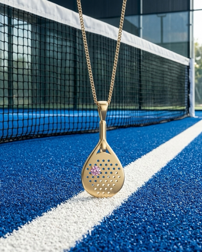 The Rally - Pink Sapphire Padel Racquet Necklace