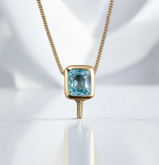 7 carat Swiss Blue Topaz Pickleball Paddle Pendant Necklace - Custom Order